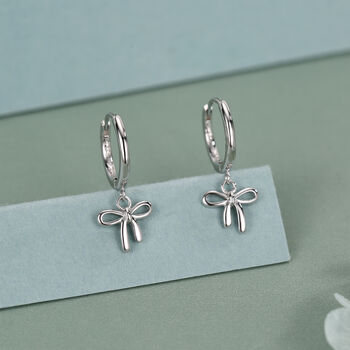 Ribbon Bow Huggie Hoop Earrings In Sterling Silver, 7 of 12