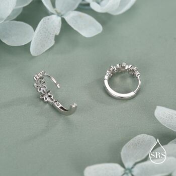 Sterling Silver Two Tone Daisy Huggie Hoop Earrings, 3 of 11