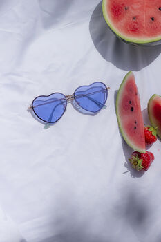 Blue Tint Rimless Colour Tint Heart Sunglasses, 4 of 5