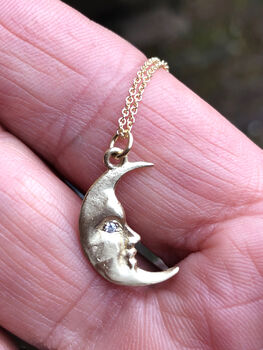 Solid Gold Moonface Necklace With Real Diamond Eye, 4 of 12