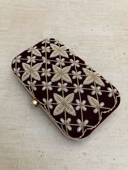 Handcrafted Velvet Maroon Clutch Bag, 4 of 6