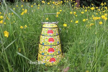 Large Hand Painted Tiffin Box With Four Compartments 'Flower Meadow', 4 of 6