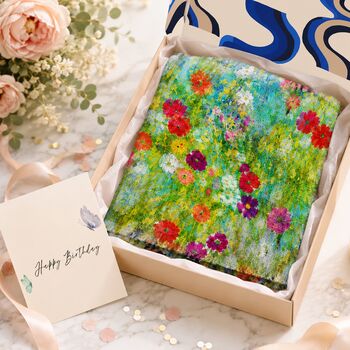 Colourful Wildflower Meadow Scarf Gift For Her — Personalised Gift Card And Gift Box Option, 4 of 12