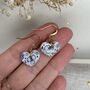 Blue Floral Ceramic Heart Earrings Dainty Handmade Earrings, thumbnail 1 of 7