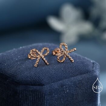 Sterling Silver Braided Ribbon Bow Stud Earrings, 5 of 12