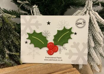 Christmas Holly Embroidered Fabric Patch, 2 of 2