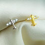 Sterling Silver Sparkly Plane Stud Earrings, thumbnail 1 of 5