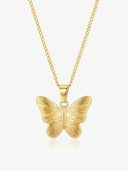 Textured Butterfly Pendant Necklace In 18k Gold, 2 of 3