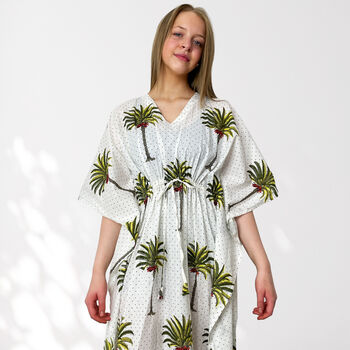 Palm Tree Print 100% Cotton Kaftan, 2 of 8