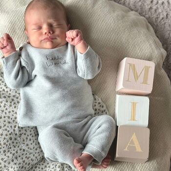 Wooden Baby Name Blocks, Personalised Newborn Gift Pink And White, 2 of 8