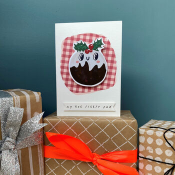 'My Little Pud' Wobbling Christmas Card, 3 of 5