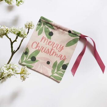 Pink/Green Mistletoe Organic Cotton Christmas Pouch, 2 of 7