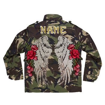 Sequin Wings And Roses Personalised Kids Camo Jacket, 8 of 11