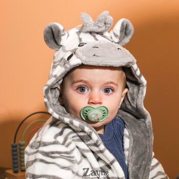 Personalised Zebra Animal Kids Dressing Gown Gift For New Baby, 2 of 4