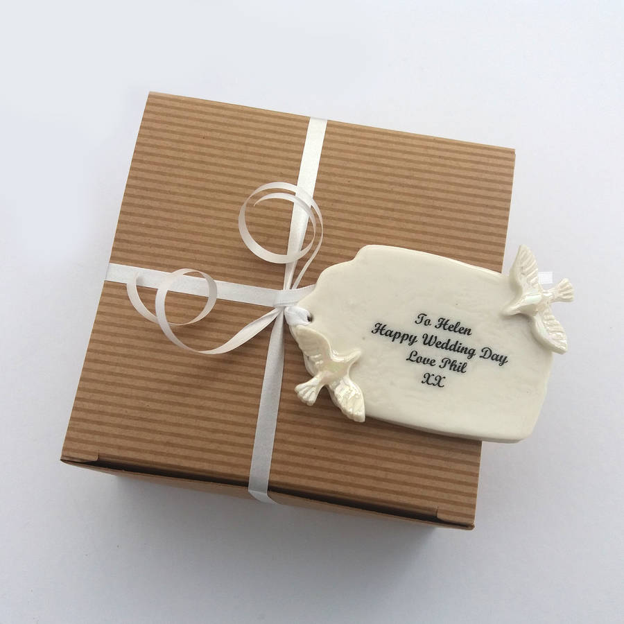 Handmade Porcelain Wedding Gift Tag With Doves By Melissa Choroszewska 