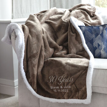 Personalised Pearl Wedding Anniversary Mocha Blanket, 2 of 7