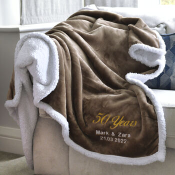 Personalised Golden Wedding Anniversary Mocha Blanket, 2 of 7