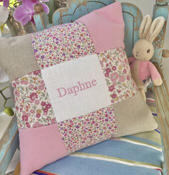 Ditsy Pink Patchwork Name Cushion, 9 of 9