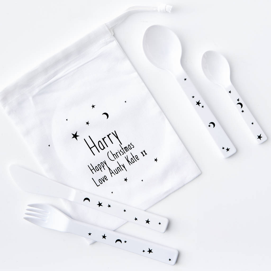 Childrens Christmas Cutlery Set With Personalised Bag, 1 of 5