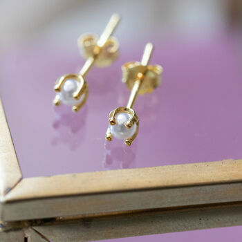 Tiny Pearl Stud Earrings, 3 of 9