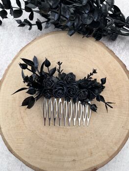 Gothic Black Flowers Hair Comb, 6 of 6
