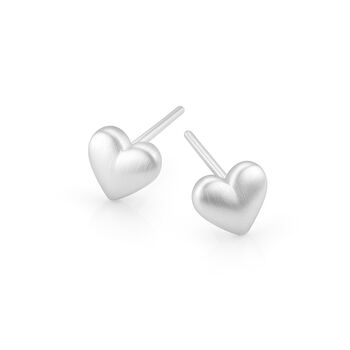Sterling Silver Brushed Heart Stud Earrings – 7mm, 3 of 8