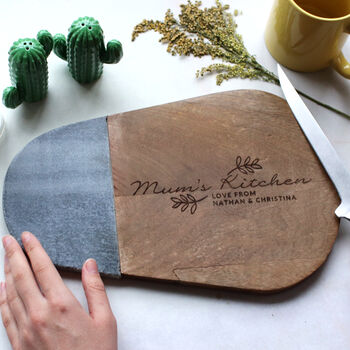 'Mum's Kitchen' Wood/Marble Personalised Chopping Board, 2 of 5