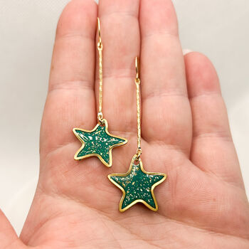 Minimal Festive Drop Green Star Earrings, 2 of 7