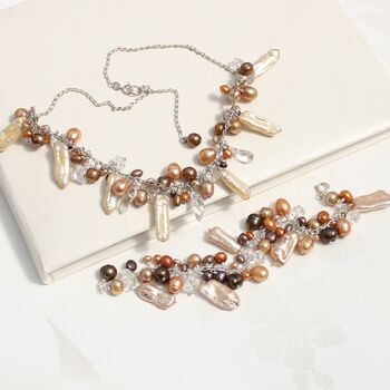 Unusual Pearl Necklace And Bracelet Set On Sterling Silver, 3 of 12