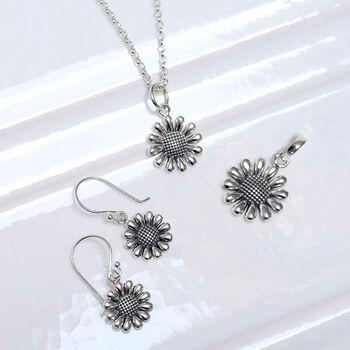 Sterling Silver Oxidised Delicate Daisy Necklace, 3 of 8