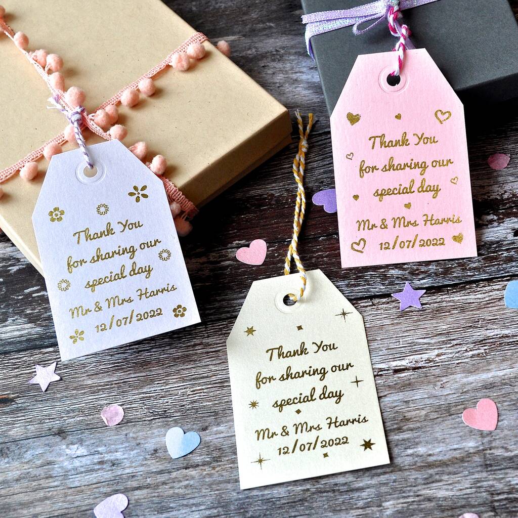Personalised Gold Foiled Wedding Favour Gift Tag, 1 of 5