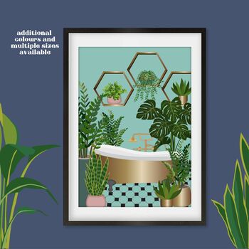 Plant Jungle With Hexagon Shelves Bathroom Print, 2 of 4