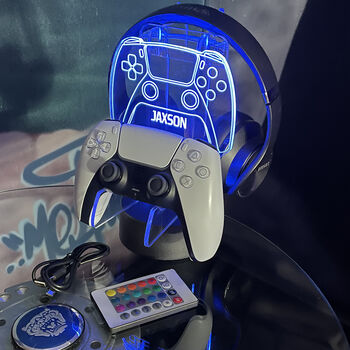 Neon Blue Games Controller And Headset Stand, 3 of 4
