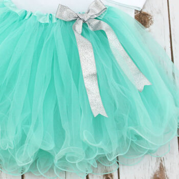 Tutu Skirt For Little Girls In Aqua Fluffy Tulle, 2 of 3