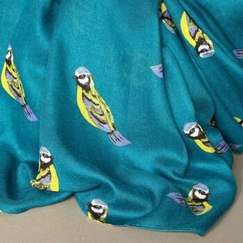 Blue Tit Print Scarf In Teal, 3 of 4