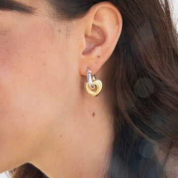 Mixed Metal Puffy Heart Hoop Earrings, 5 of 5