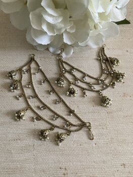 Antique Kundan Gold Plated Pearl Ear Chains/Kaan Chain, 5 of 5