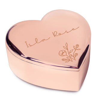 Personalised Floral Rose Gold Heart Shaped Trinket Box, 4 of 6