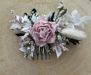 Baby Pale Pink Dried Flower Hair Comb, 4 of 5