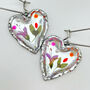 Silver Colour Heart Earrings With Pink Flowers, thumbnail 1 of 11