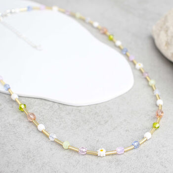 Blossom 16 Inch Beaded Pastel And Gold Coloured Necklace, 2 of 4