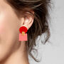 Geometric Statement Retro Acrylic Earrings In Red Pink, thumbnail 2 of 5