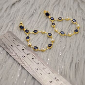 Blue Sapphire And Pearl Hoop Earrings, 4 of 12