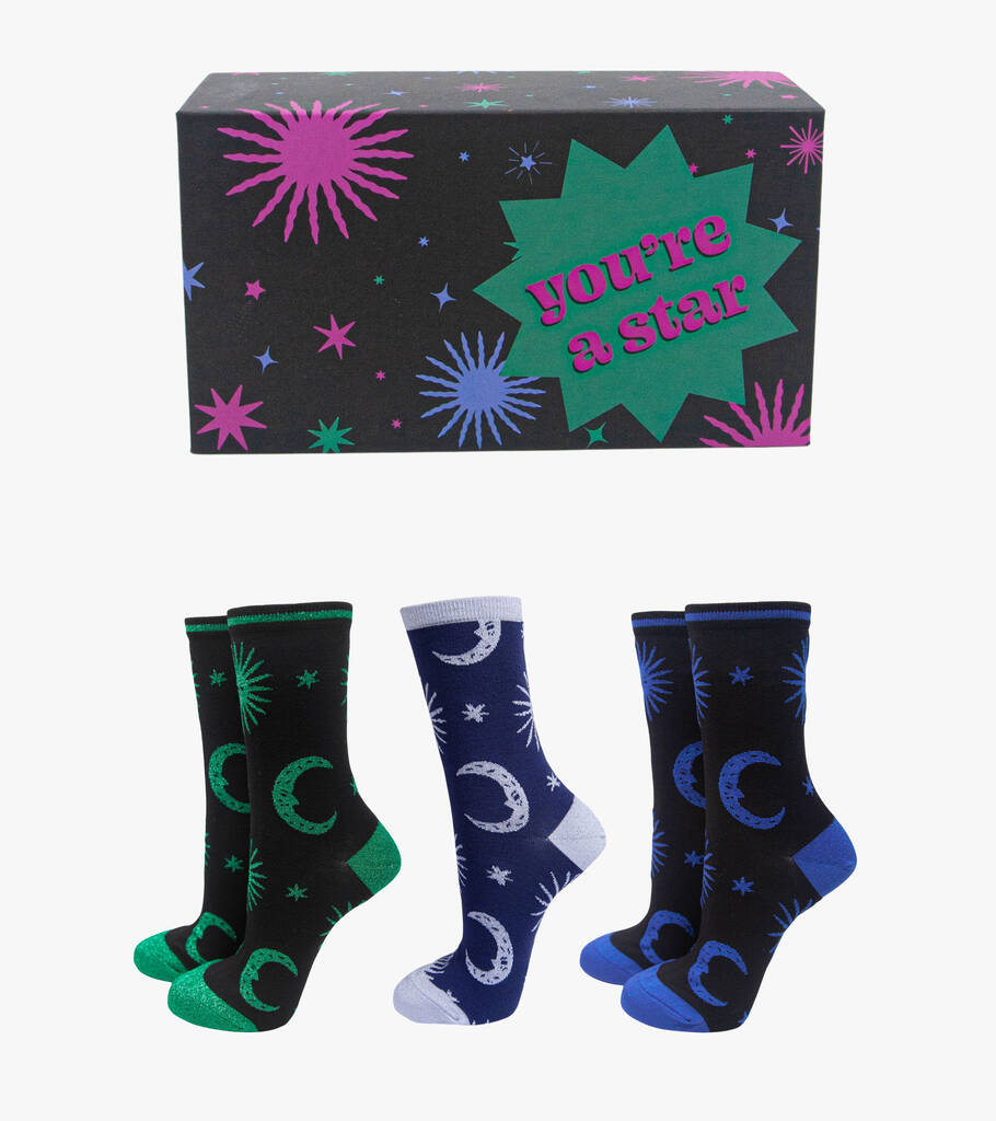 You're A Star Celestial Glitter Bamboo Socks Gift Box, 1 of 4