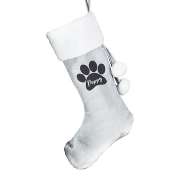 Personalised Paw Print Silver Grey Christmas Stocking For Pets, 4 of 4