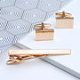 Rose Gold Personalised Cufflinks And Tie Clip Set, thumbnail 1 of 9