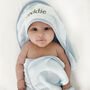 Personalised Blue Hooded Baby Towel, thumbnail 2 of 4