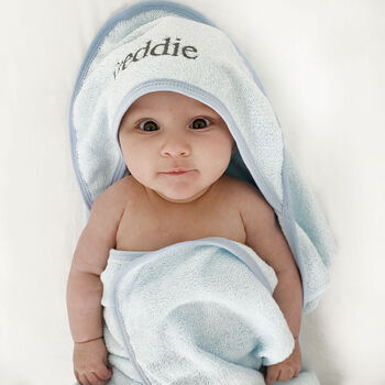 Personalised Blue Hooded Baby Towel, 2 of 4