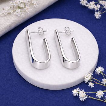 Chunky Sterling Silver Open Rectangle Hoop Earrings – 20mm, 2 of 4