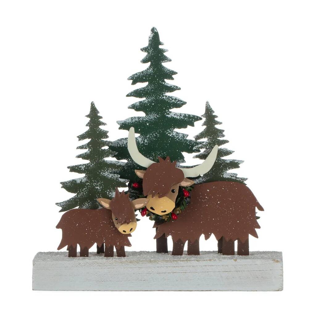 Christmas Winter Coo Highland Cow Scene Block Table Decoration, 1 of 1